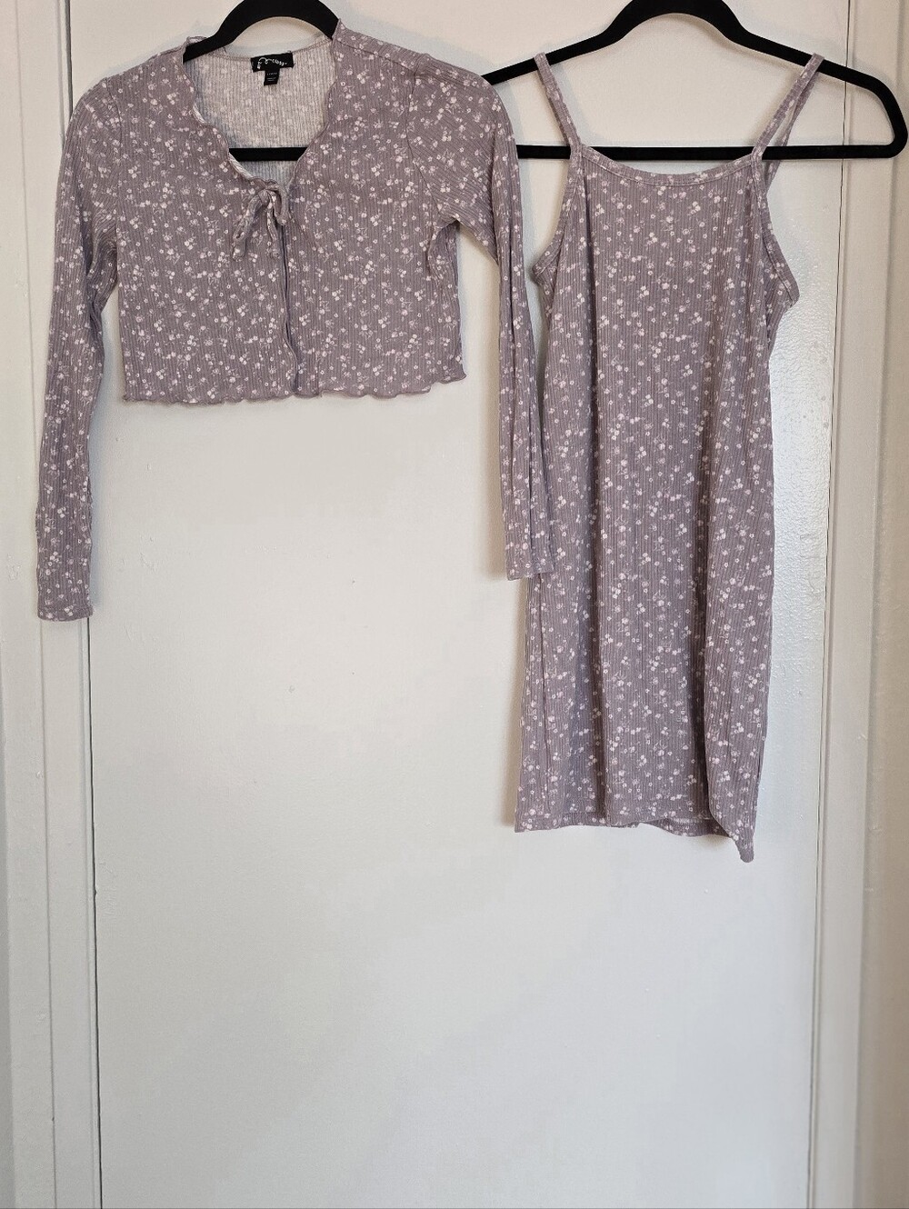 Art Class - Girls Floral Ribbed Dress & Cropped Cardigan Two-Piece Set